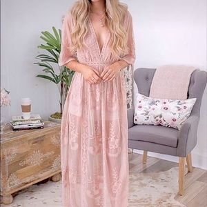 Wishlist Blush Lace Maxi Dress Romper